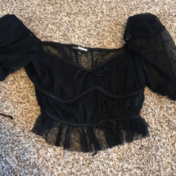 NWT🏷️For Love & Lemons Black Sheer Sunshine Crop Top - Picture 6 of 6